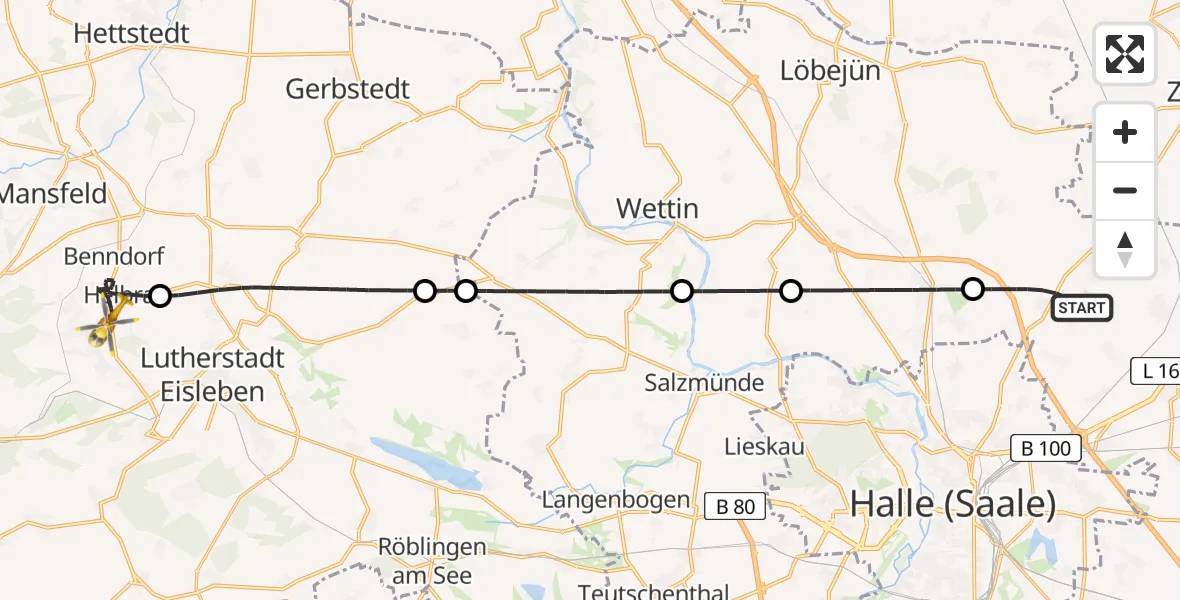 Flugroute Rettungshubschrauber Landsberg - Helbra, 05 Juni 2026, 13:47