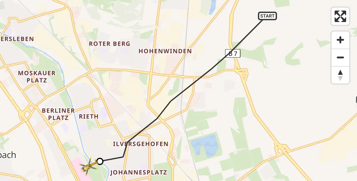 Flugroute Rettungshubschrauber Erfurt - Helios Clinic Erfurt, 05 Juni 2026, 13:53
