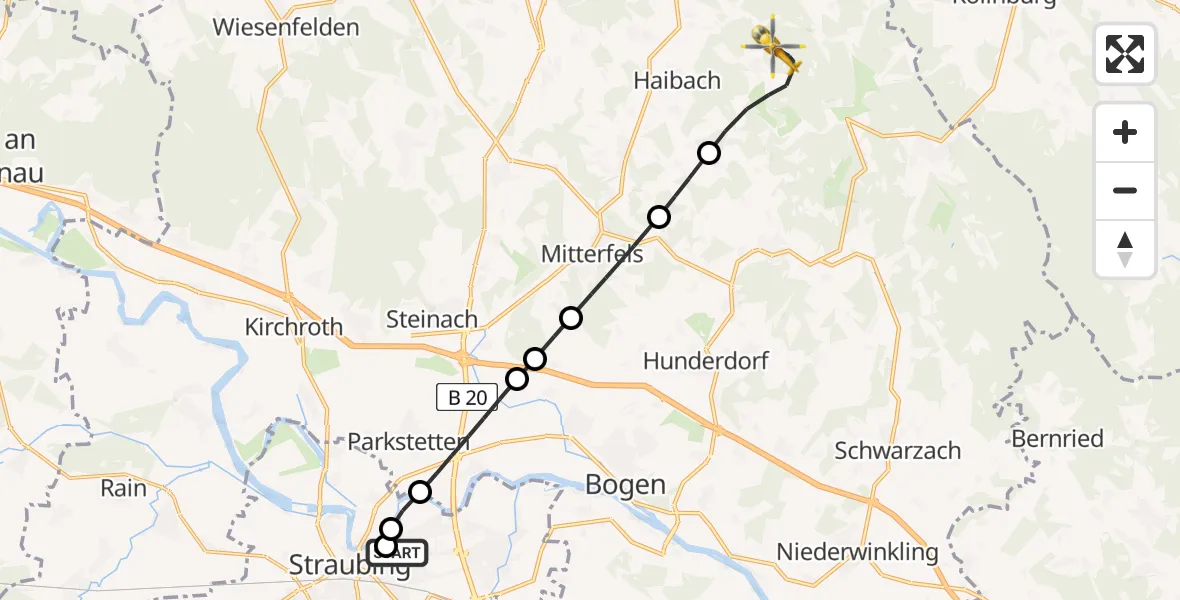 Flugroute Rettungshubschrauber Sankt Elisabeth Hospital Straubing - Haibach, 05 Juni 2026, 14:04
