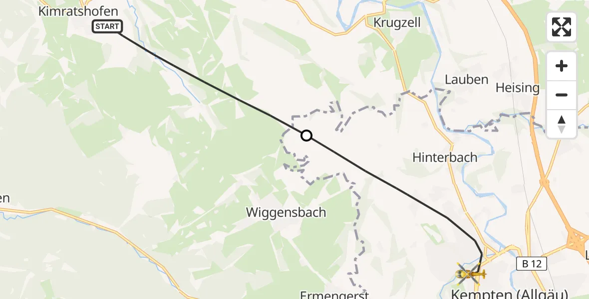 Flugroute Rettungshubschrauber Altusried - Kempten (Allgäu), 05 Juni 2026, 14:07