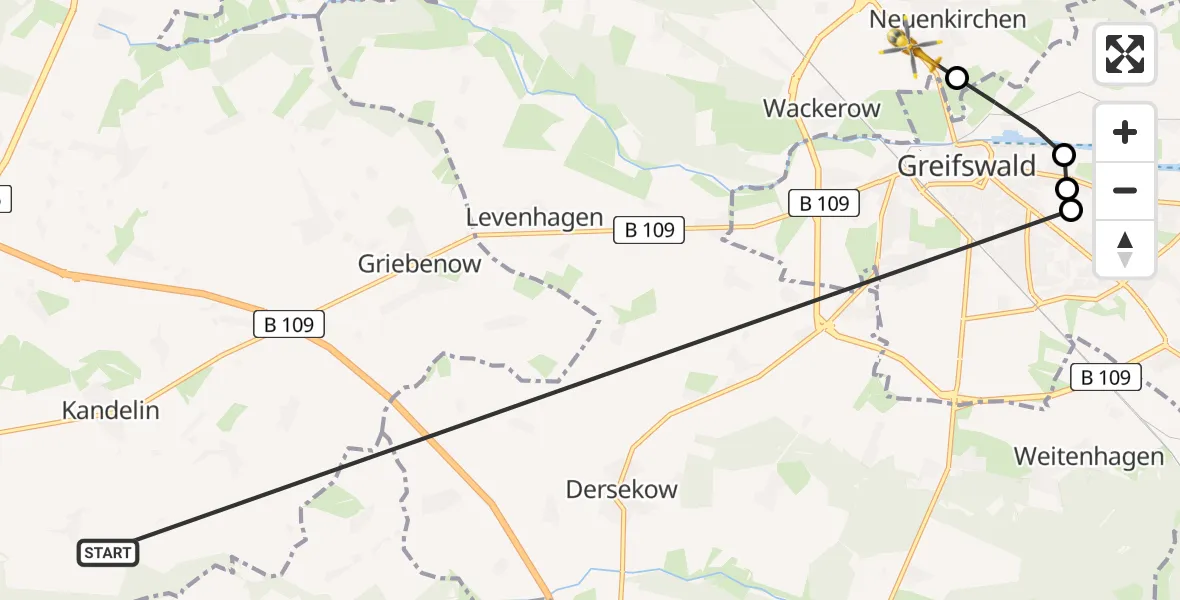 Flugroute Rettungshubschrauber Süderholz - Neuenkirchen, 05 Juni 2026, 14:16