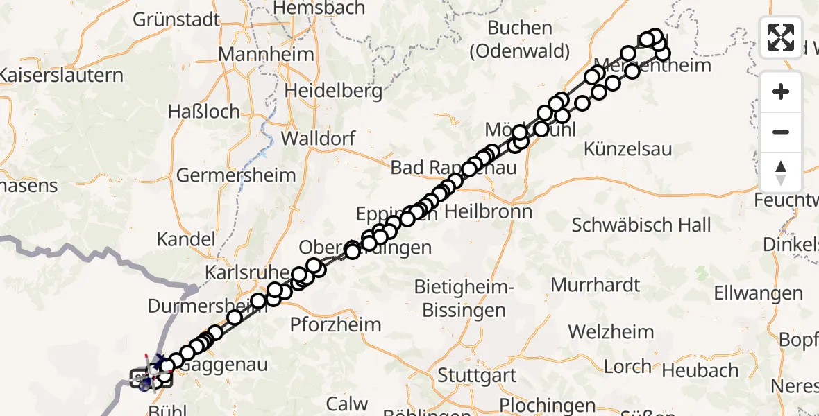 Flugroute Polizeihubschrauber Karlsruhe Baden-Baden Flughafen - Karlsruhe Baden-Baden Flughafen, 05 Juni 2026, 14:16