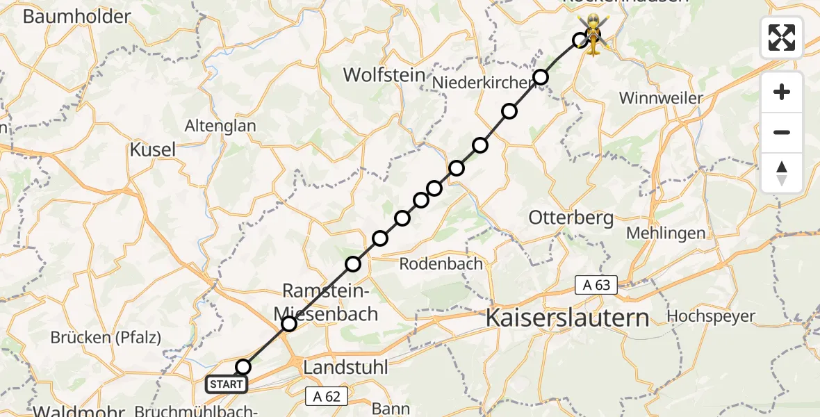 Flugroute Rettungshubschrauber Bruchmühlbach-Miesau - Imsweiler UL, 05 Juni 2026, 14:27