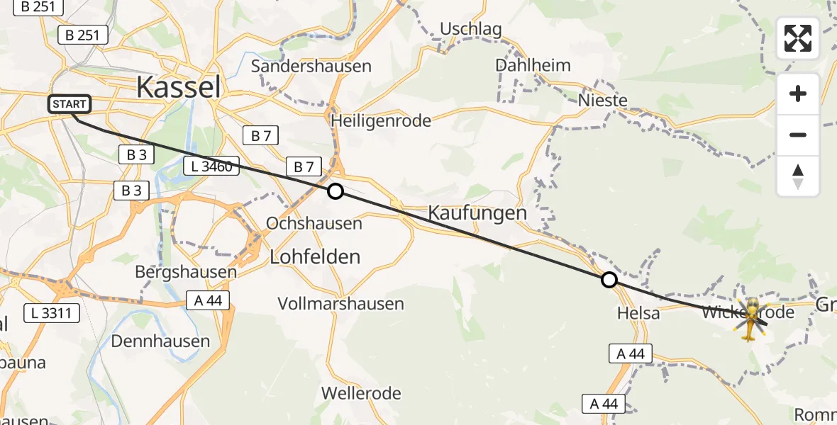 Flugroute Rettungshubschrauber Kassel - Helsa, 05 Juni 2026, 14:30