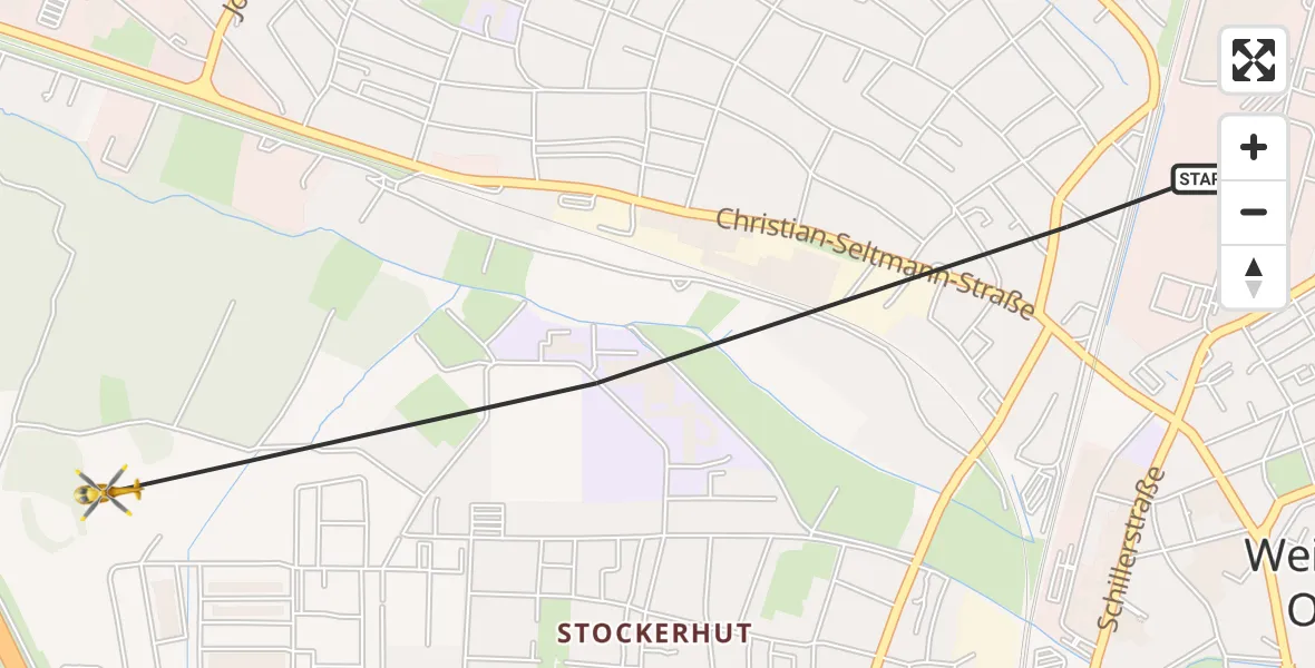 Flugroute Rettungshubschrauber Weiden i.d.OPf. - Weiden i.d.OPf., 05 Juni 2026, 14:30