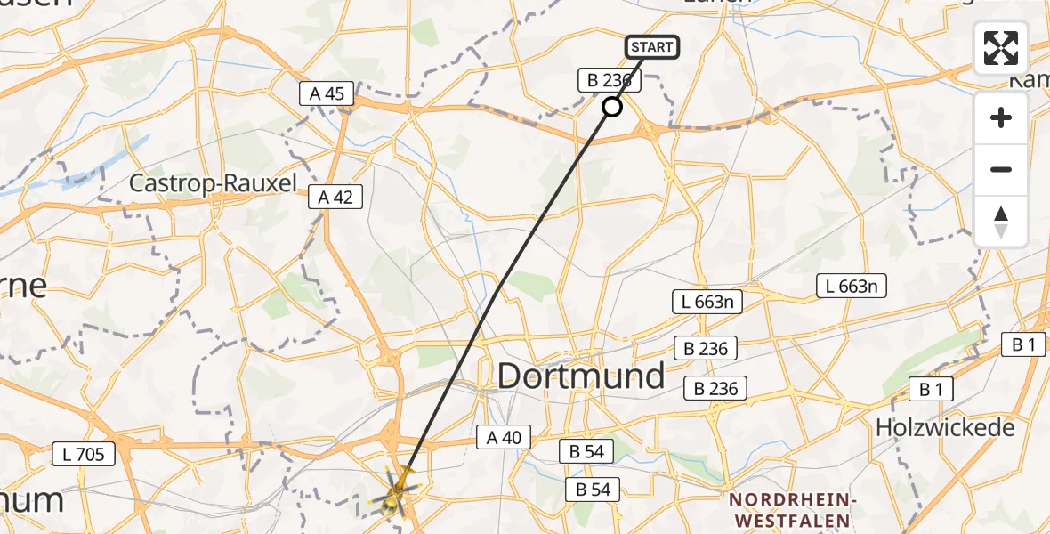 Flugroute Rettungshubschrauber Lünen - Dortmund, 05 Juni 2026, 14:35