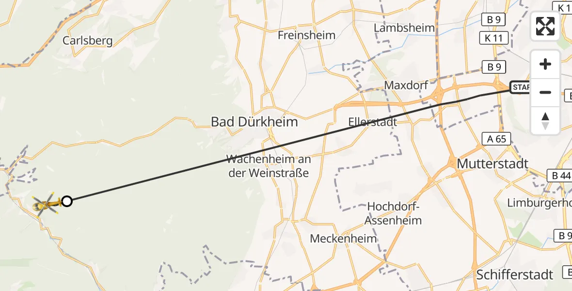 Flugroute Rettungshubschrauber Ludwigshafen am Rhein - Bad Dürkheim, 05 Juni 2026, 14:37