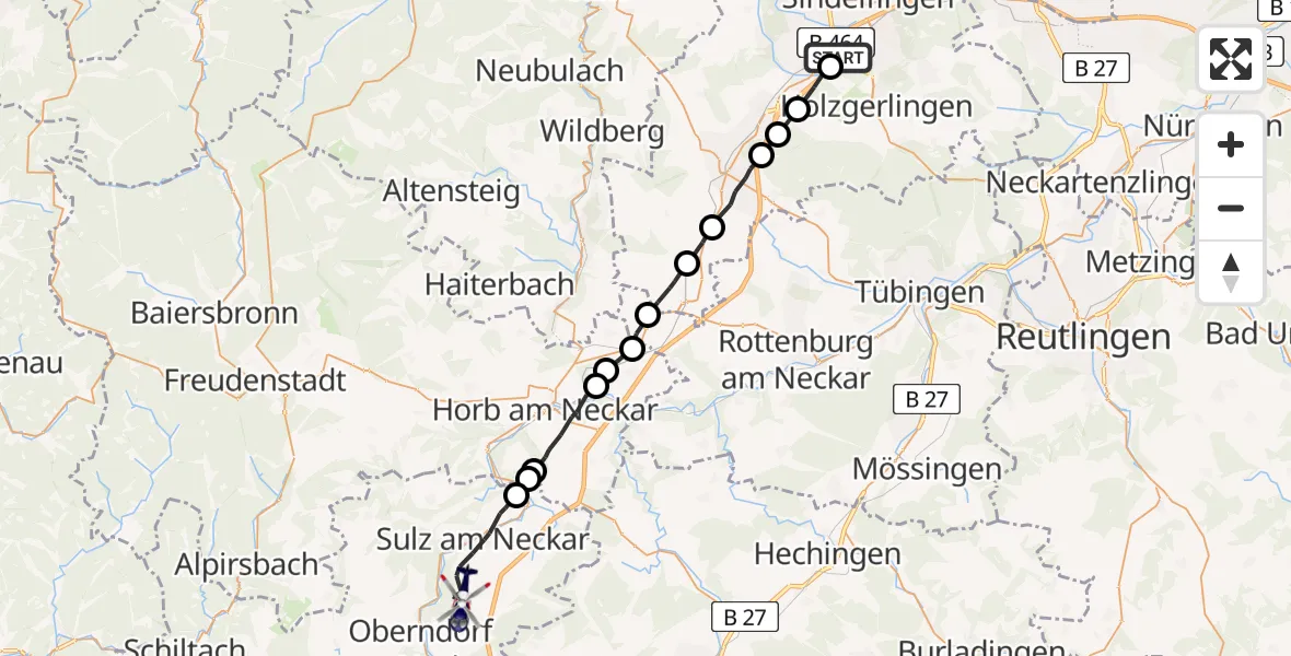 Flugroute Polizeihubschrauber Böblingen - Sulz am Neckar, 05 Juni 2026, 14:45
