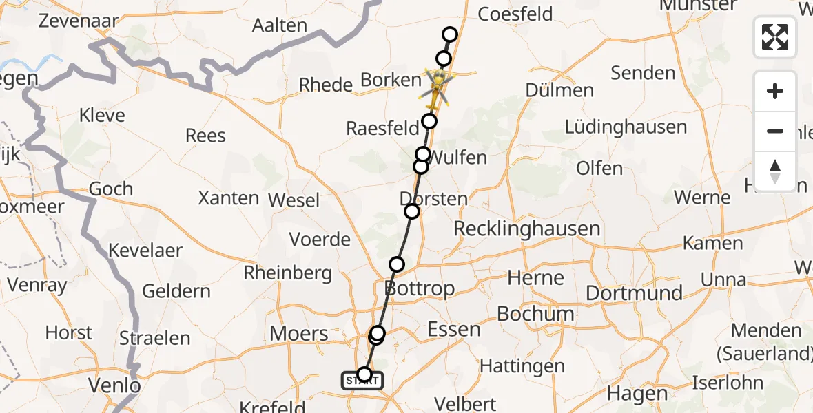 Flugroute Rettungshubschrauber Duisburg Air Rescue Hubschrauberlandeplatz (Christoph 9) - Heiden, 05 Juni 2026, 14:45
