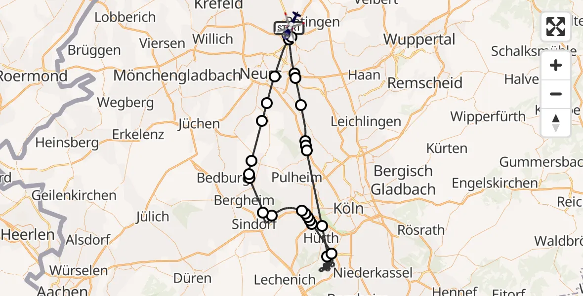 Flugroute Polizeihubschrauber Düsseldorf Flughafen - Düsseldorf Flughafen, 05 Juni 2026, 14:50