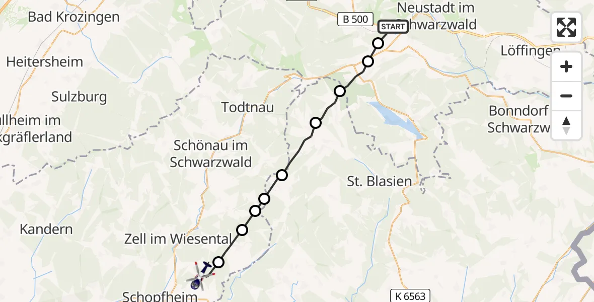 Flugroute Polizeihubschrauber Titisee-Neustadt - Schopfheim, 05 Juni 2026, 15:10