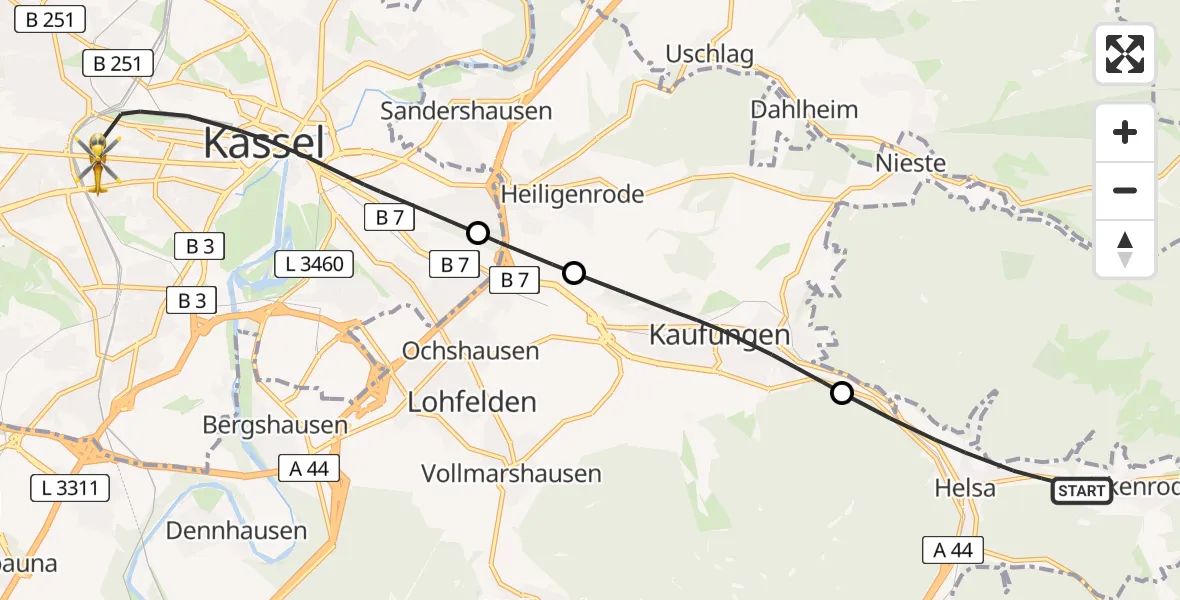 Flugroute Rettungshubschrauber Helsa - Kassel, 05 Juni 2026, 15:13