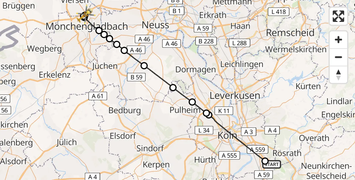 Flugroute Rettungshubschrauber Köln Bonn Flughafen - Mönchengladbach, 05 Juni 2026, 15:16