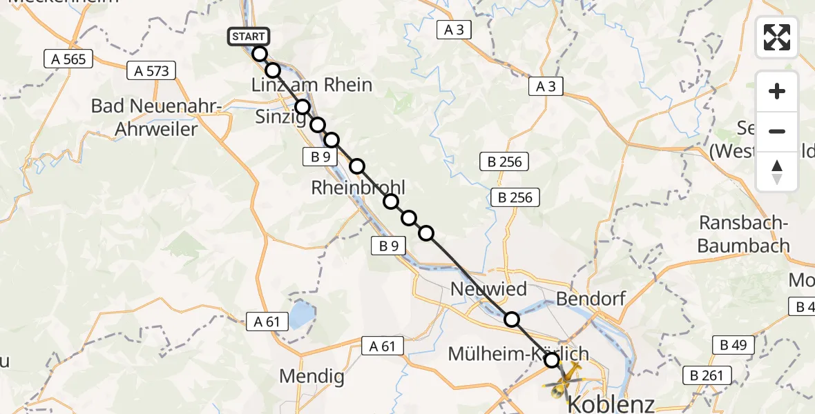 Flugroute Rettungshubschrauber Unkel - Koblenz, 05 Juni 2026, 15:18