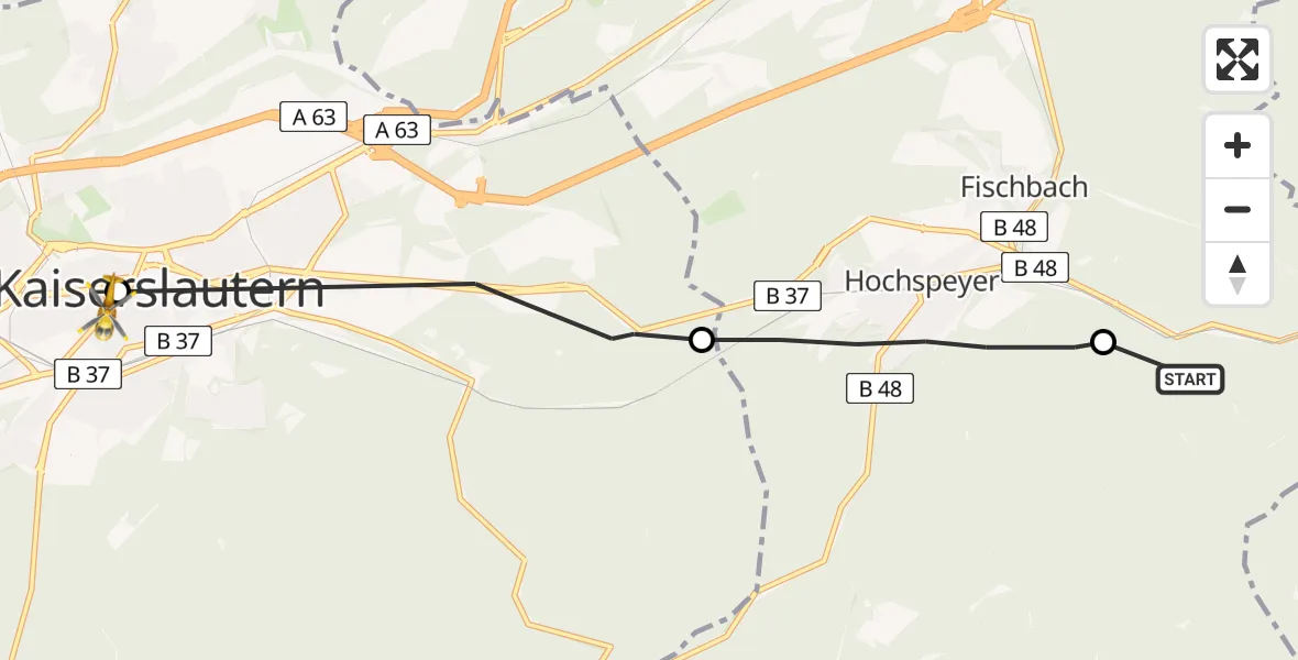 Flugroute Rettungshubschrauber Frankenstein - Westpfalz Hospital Kaiserslautern Hubschrauberlandeplatz, 05 Juni 2026, 15:18