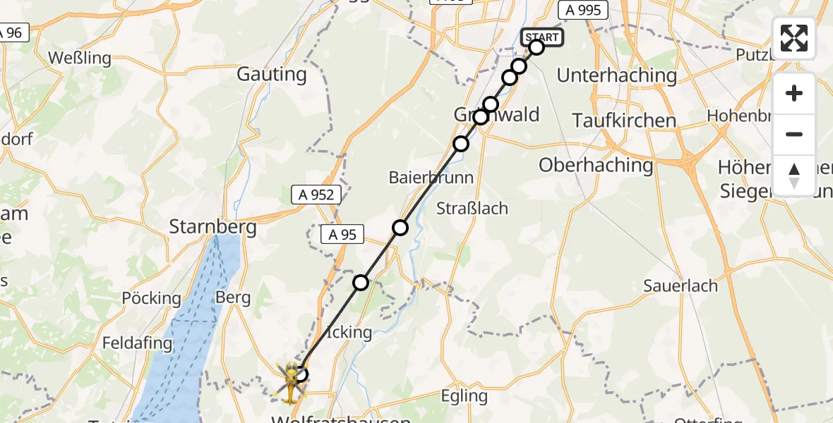 Flugroute Rettungshubschrauber ADAC Air Rescue Center Hubschrauberlandeplatz (Christoph 1) - Berg, 05 Juni 2026, 15:22