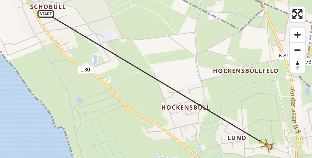 Flugroute Ambulanzhubschrauber Husum - Husum, 05 Juni 2026, 15:23