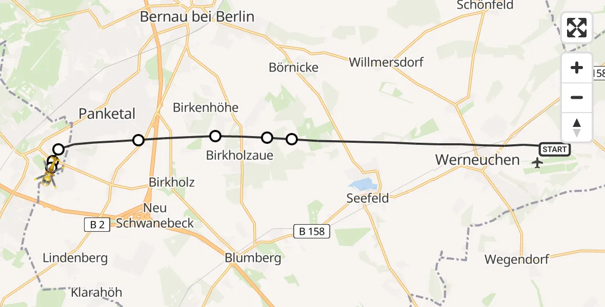 Flugroute Rettungshubschrauber Werneuchen - Helios Clinic Berlin-Buch, 05 Juni 2026, 15:34