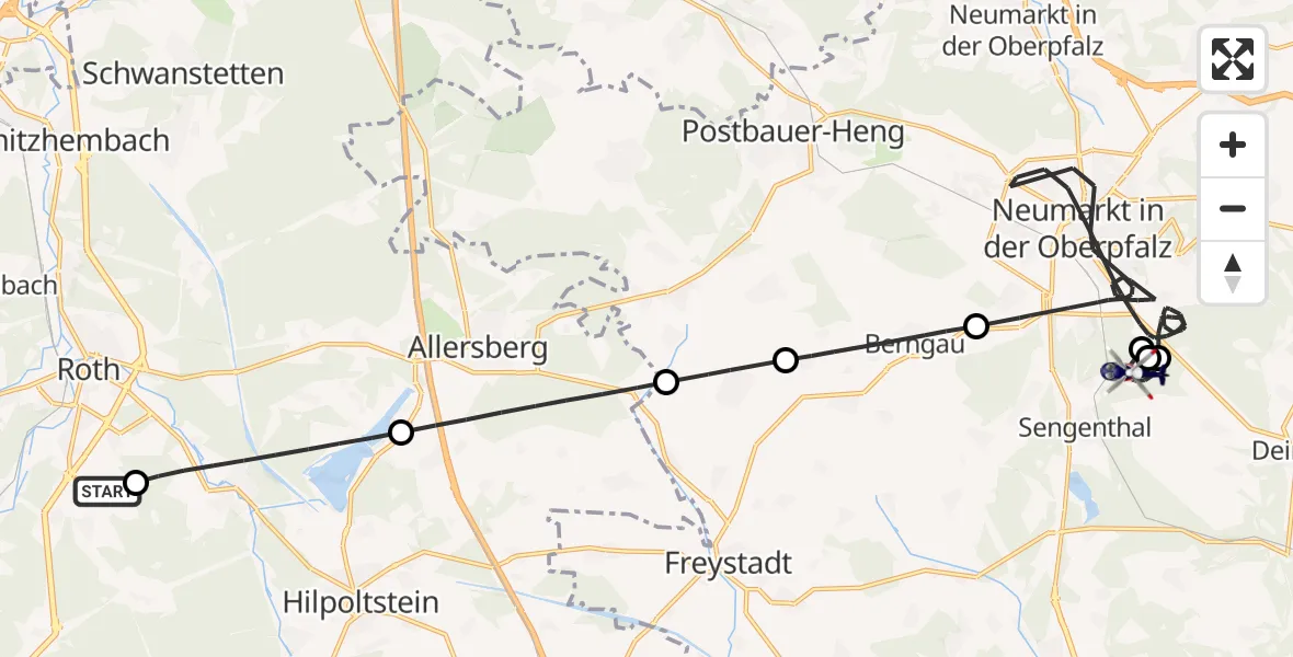 Flugroute Polizeihubschrauber Flugplatz Roth - Sengenthal, 05 Juni 2026, 15:36