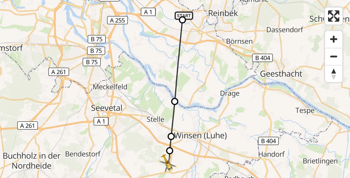 Flugroute Ambulanzhubschrauber Christoph Hansa ADAC Hubschrauberlandeplatz - Winsen (Luhe), 05 Juni 2026, 15:41