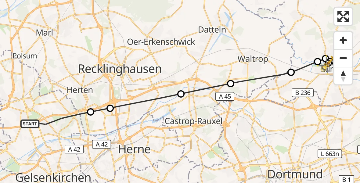 Flugroute Rettungshubschrauber Gelsenkirchen - Sankt Marien Hospital, 05 Juni 2026, 15:42