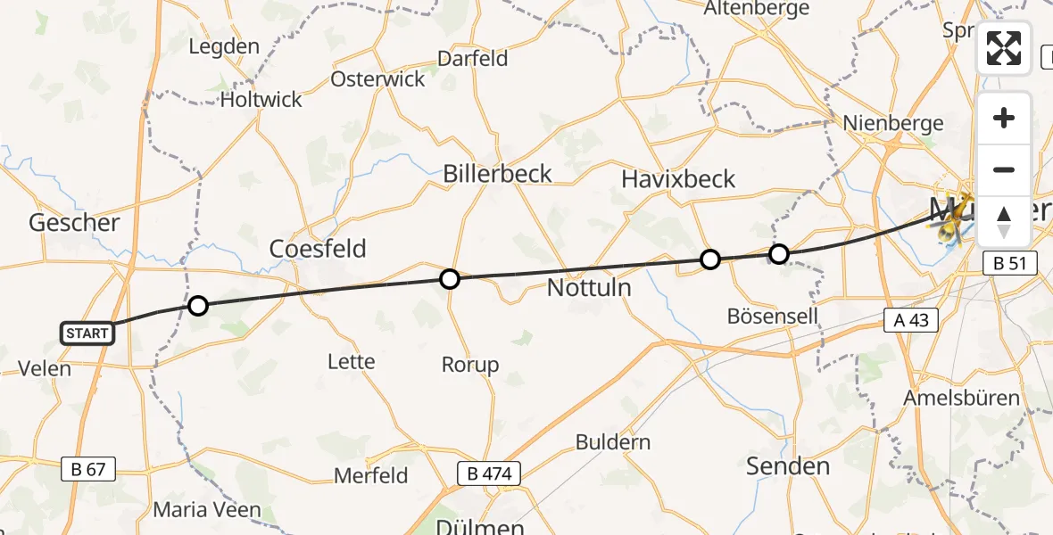 Flugroute Rettungshubschrauber Gescher - Münster, 05 Juni 2026, 15:46