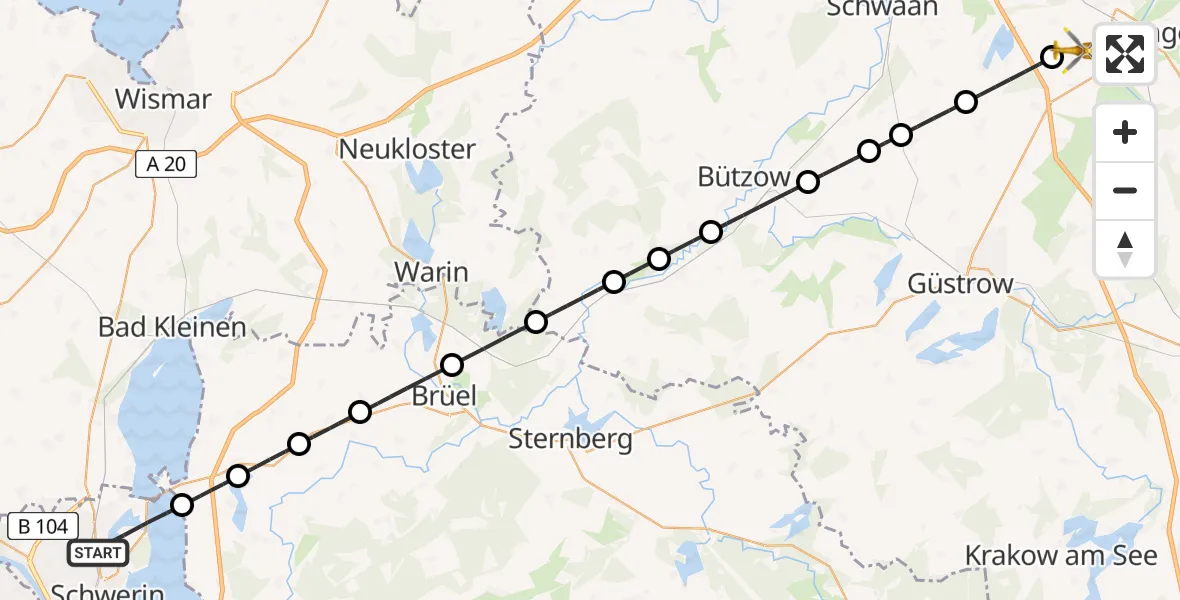 Flugroute Rettungshubschrauber Schwerin - Flughafen Rostock-Laage, 05 Juni 2026, 15:48