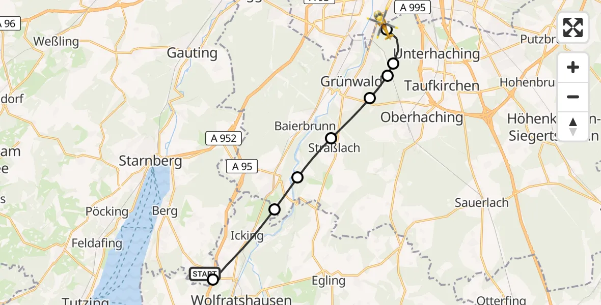 Flugroute Rettungshubschrauber Berg - ADAC Air Rescue Center Hubschrauberlandeplatz (Christoph 1), 05 Juni 2026, 15:50