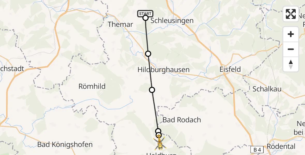 Flugroute Rettungshubschrauber Ahlstädt - Heldburg, 05 Juni 2026, 15:55