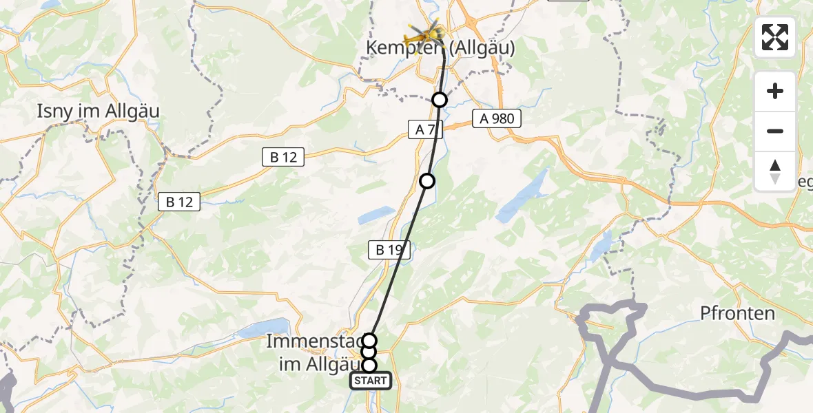 Flugroute Rettungshubschrauber Blaichach - Kempten (Allgäu), 05 Juni 2026, 15:57
