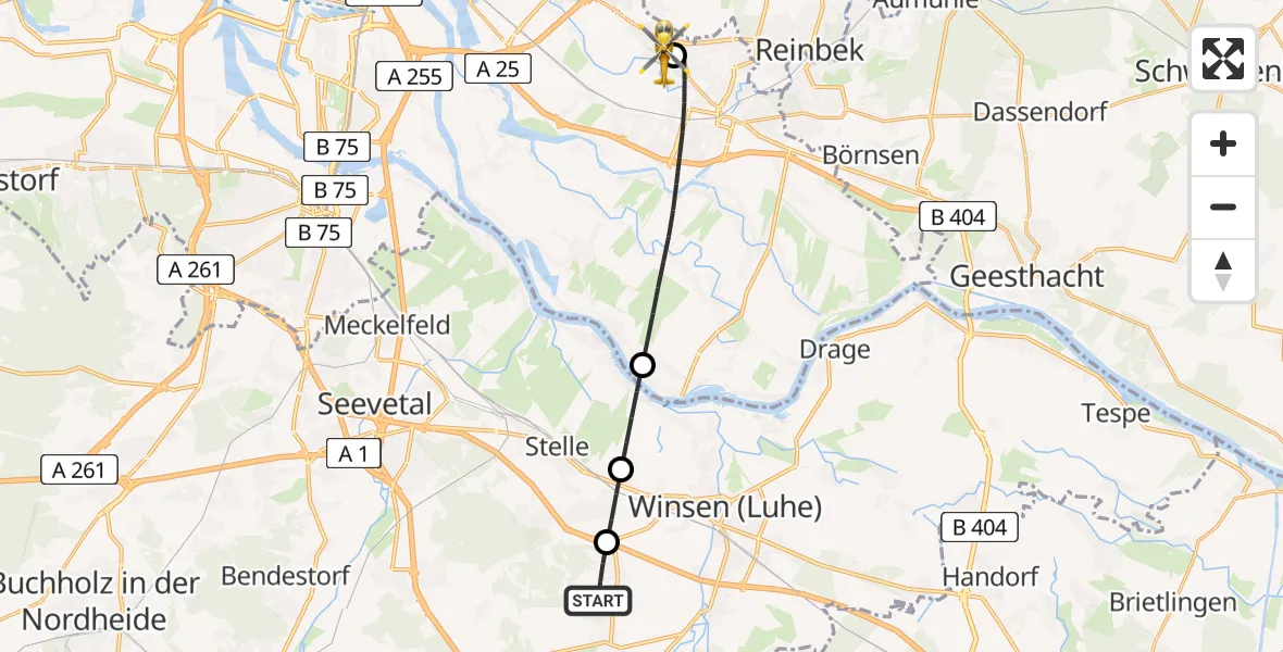 Flugroute Ambulanzhubschrauber Winsen (Luhe) - Christoph Hansa ADAC Hubschrauberlandeplatz, 05 Juni 2026, 16:06