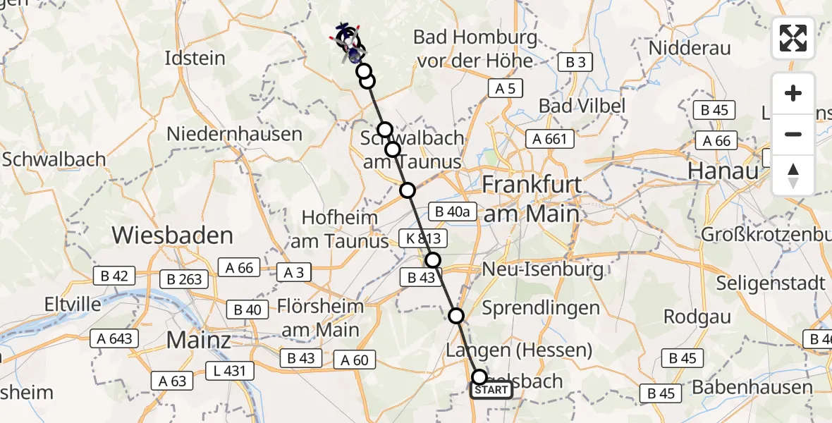 Flugroute Polizeihubschrauber Flughafen Frankfurt-Egelsbach - Schmitten im Taunus, 05 Juni 2026, 16:06