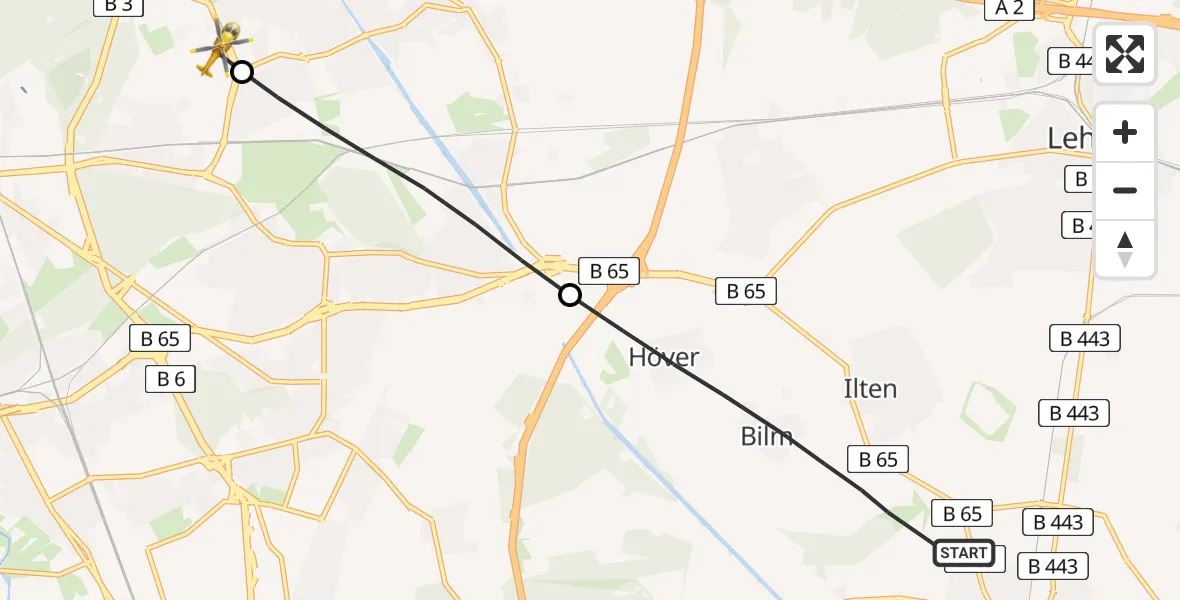Flugroute Rettungshubschrauber Sehnde - Hannover Luftrettung Hubschrauberlandeplatz (Christoph 4), 05 Juni 2026, 16:11