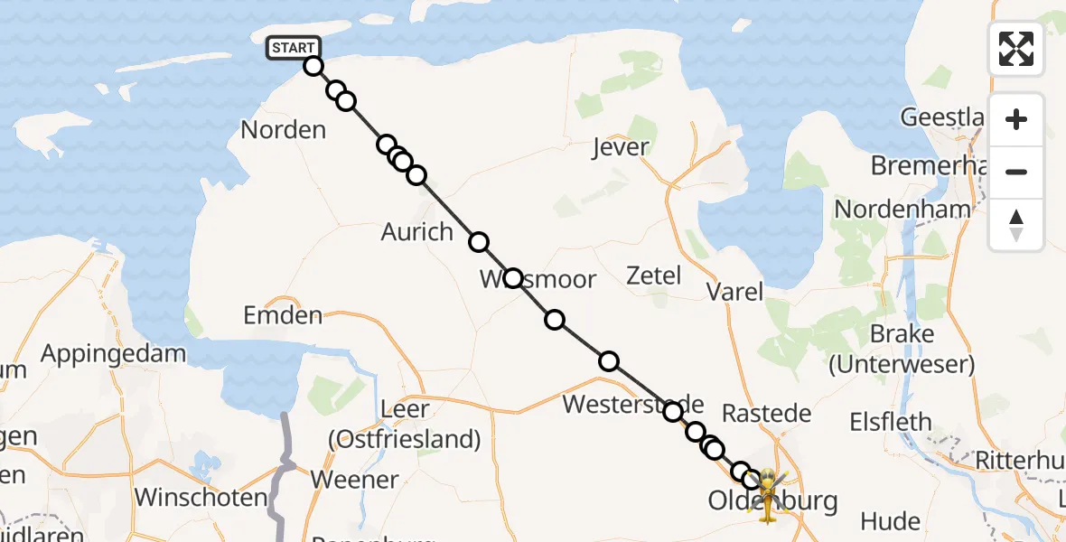 Flugroute Ambulanzhubschrauber Noordzee - Oldenburg (Oldb), 05 Juni 2026, 16:15
