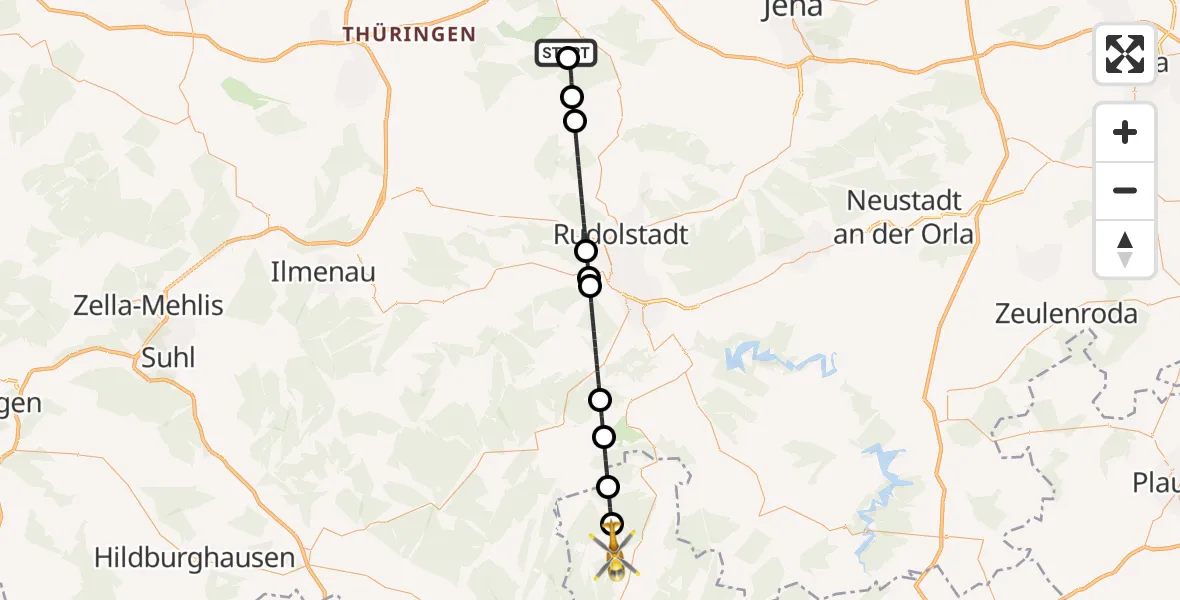 Flugroute Ambulanzhubschrauber Bad Berka Central Hospital - Steinbach a.Wald, 05 Juni 2026, 16:18