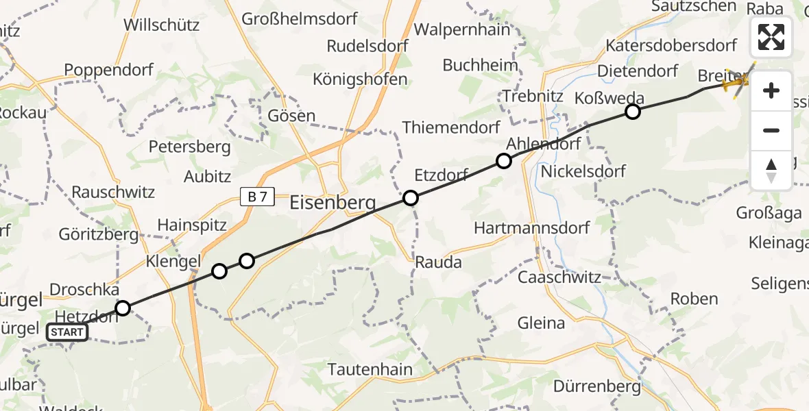 Flugroute Rettungshubschrauber Bürgel - Wetterzeube, 05 Juni 2026, 16:19