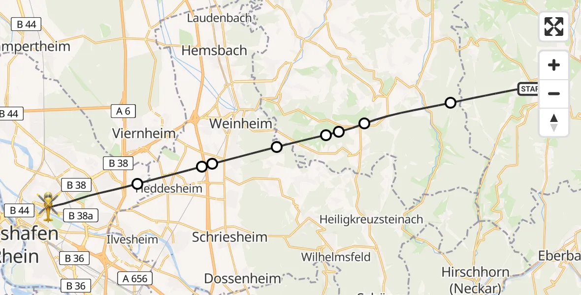 Flugroute Rettungshubschrauber Oberzent - Mannheim, 05 Juni 2026, 16:20