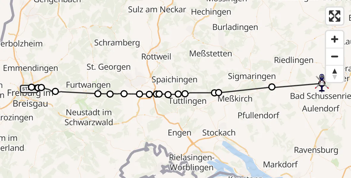 Flugroute Polizeihubschrauber Freiburg im Breisgau - Oggelshausen, 05 Juni 2026, 16:28
