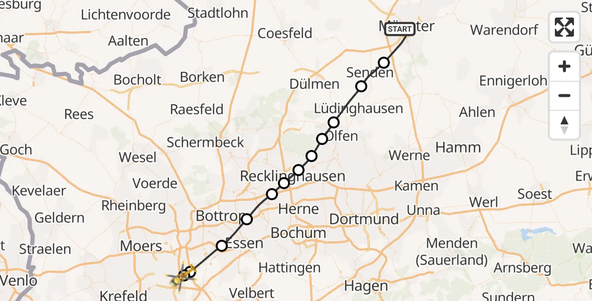 Flugroute Rettungshubschrauber Münster - Duisburg Air Rescue Hubschrauberlandeplatz (Christoph 9), 05 Juni 2026, 16:28