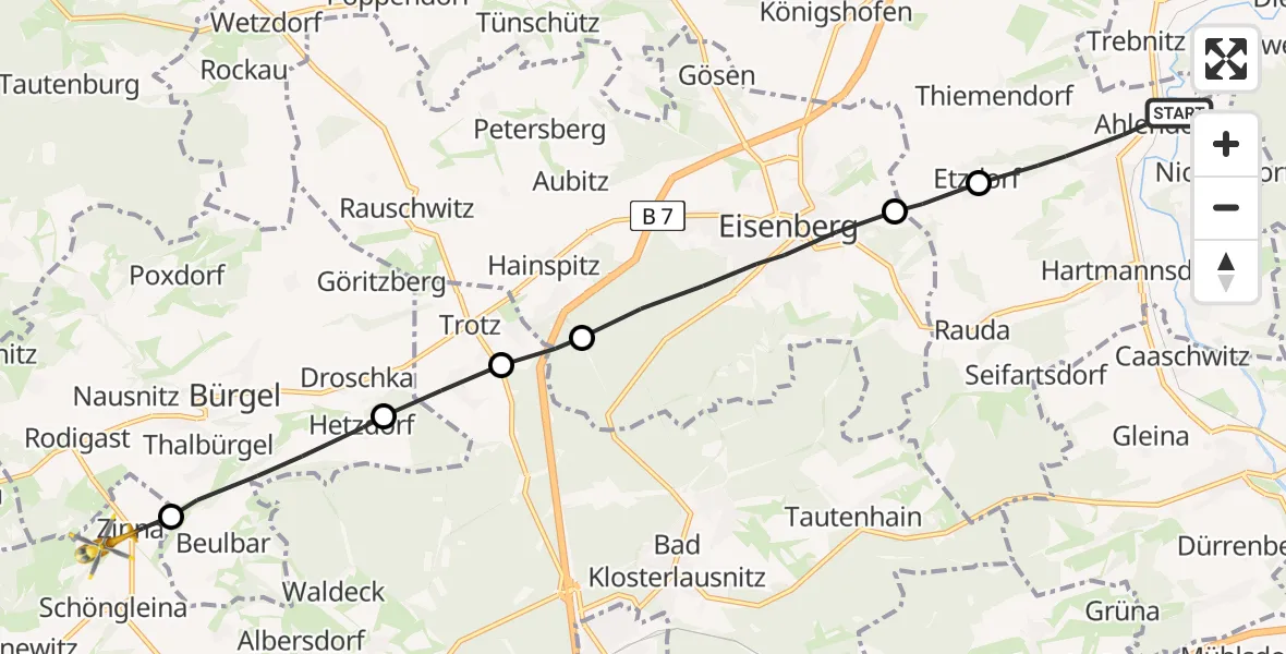 Flugroute Rettungshubschrauber Crossen an der Elster - Schöngleina, 05 Juni 2026, 16:40
