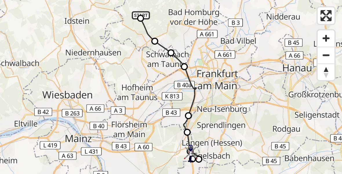 Flugroute Polizeihubschrauber Schmitten im Taunus - Mörfelden-Walldorf, 05 Juni 2026, 16:45