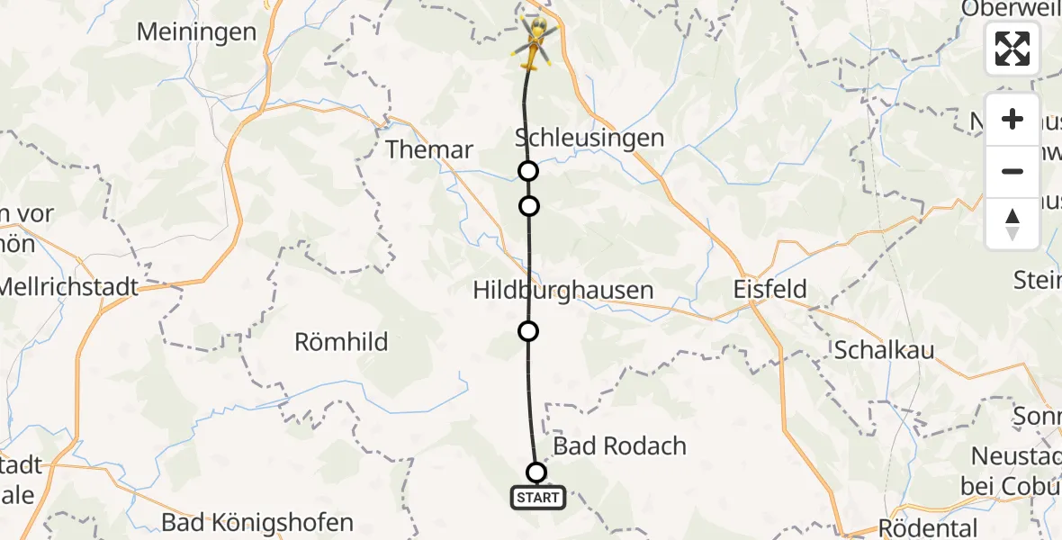 Flugroute Rettungshubschrauber Heldburg - Schleusingen, 05 Juni 2026, 16:45