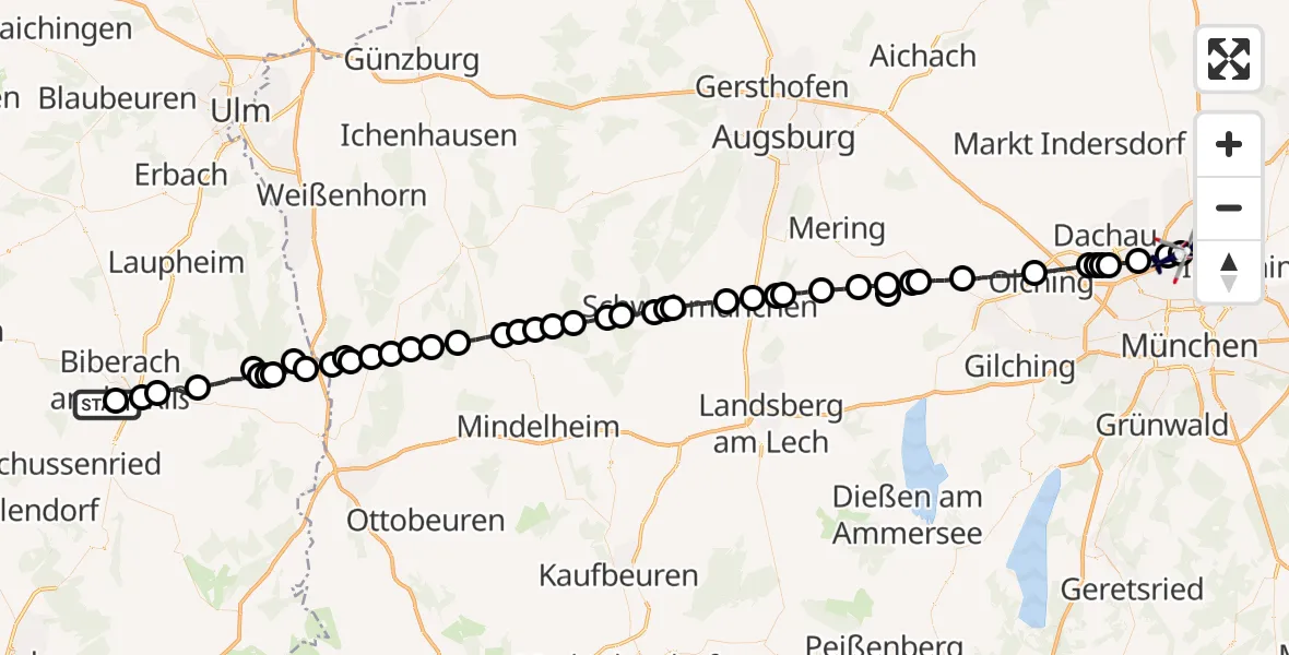Flugroute Polizeihubschrauber Mittelbiberach - Schleissheim Flugplatz, 05 Juni 2026, 17:01