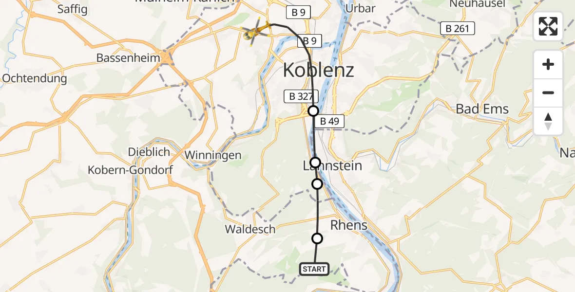 Flugroute Rettungshubschrauber Brey - Koblenz, 05 Juni 2026, 17:01