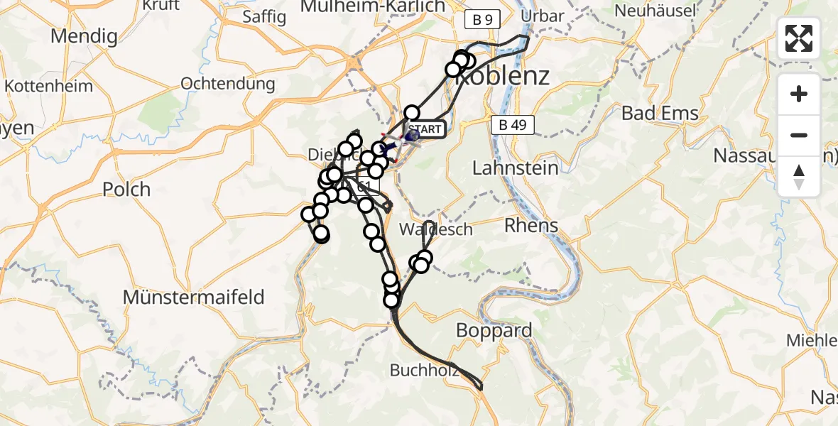 Flugroute Polizeihubschrauber Koblenz - Winningen, 05 Juni 2026, 17:07