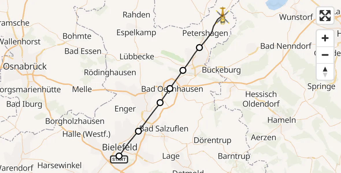 Flugroute Rettungshubschrauber Luftrettungszentrum Bielefeld - Petershagen, 05 Juni 2026, 17:12
