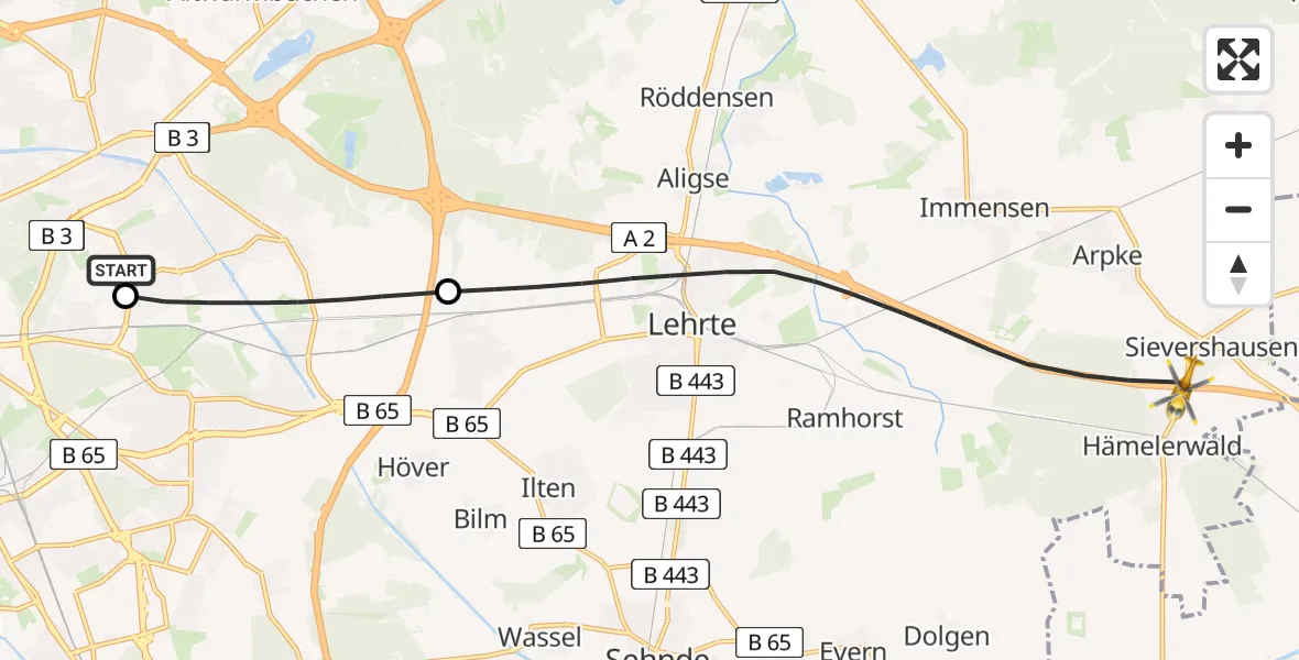 Flugroute Rettungshubschrauber Hannover Luftrettung Hubschrauberlandeplatz (Christoph 4) - Lehrte, 05 Juni 2026, 17:13