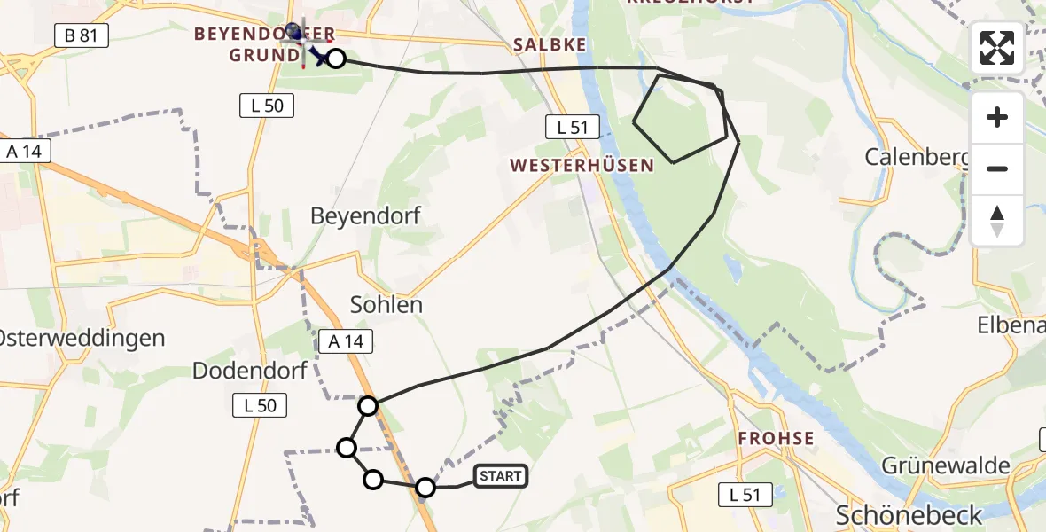 Flugroute Polizeihubschrauber Bördeland - Magdeburg City Flugplatz, 05 Juni 2026, 17:13