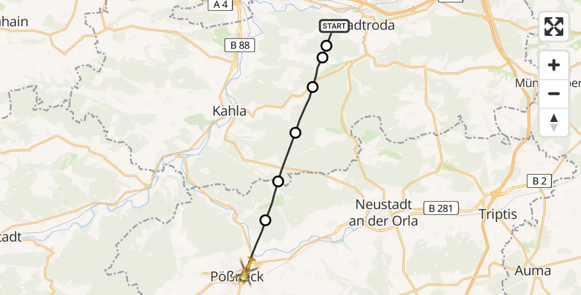 Flugroute Rettungshubschrauber Rausdorf - Pößneck, 05 Juni 2026, 17:15
