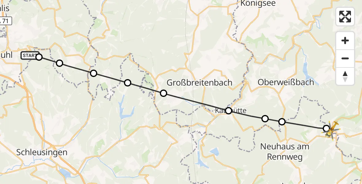 Flugroute Rettungshubschrauber Suhl - Saalfeld/Saale, 05 Juni 2026, 17:21
